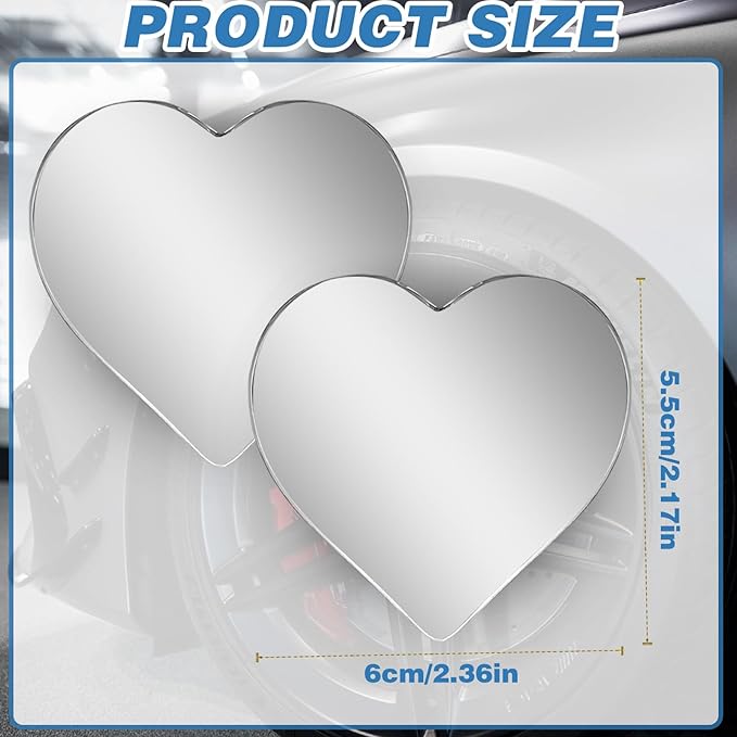 2Pcs Cars Heart Shaped Blind Spot Mirrors Car Side Mirror Blindspot Adjustabe Angle Removable Wide Angle Convex RearView Mirror for Enhanced Safety Universal Fit Stick, Car Accessories for Cars Suvs