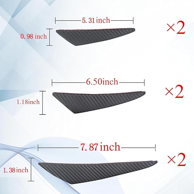 Pack-6 Car Spoiler Canards Kit, Universal Auto Front Bumper Lip Splitter, Body Anti-Collision Diffuser, Exterior Soft Rubber Decorative Stickers (Carbon Fiber Black)