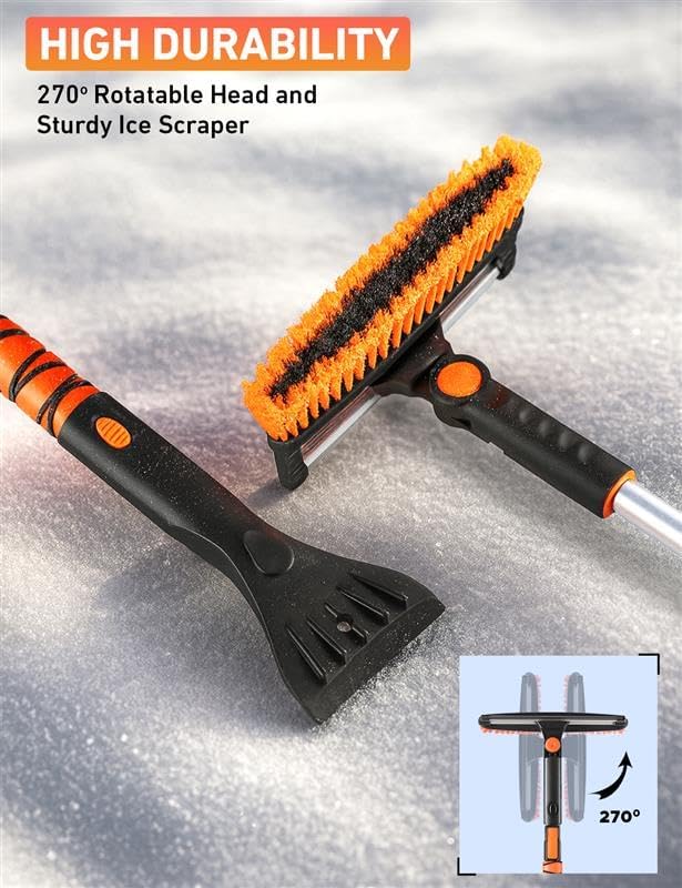 EcoNour 49" Extendable Squeegee Snow Brush and Ice Scraper for Windshield