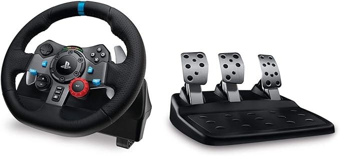 Logitech G29 Driving Force Racing Wheel and Floor Pedals, Real Force Feedback, Stainless Steel Paddle Shifters, Leather Steering Wheel Cover, Adjustable Floor Pedals, EU-Plug, PS4/PS3/PC/Mac, Black