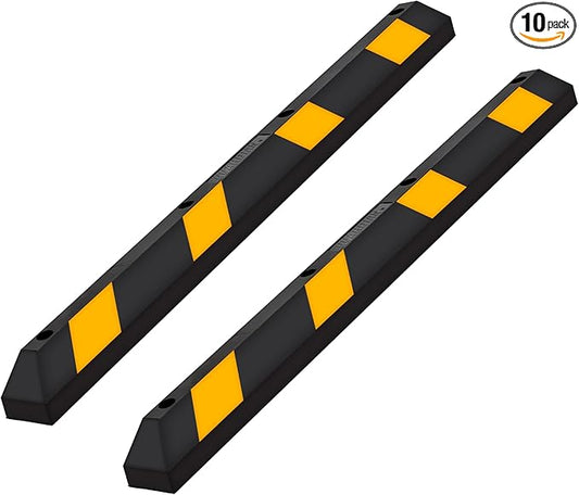 Guardian 10 Pack Parking Stop, Rubber Stopper and Curb with Mounting Holes, 6 Ft, Black/Yellow - Highly Visible Accessory for Car and Passenger Safety - Ideal for Job Sites, Driveways, and Garages