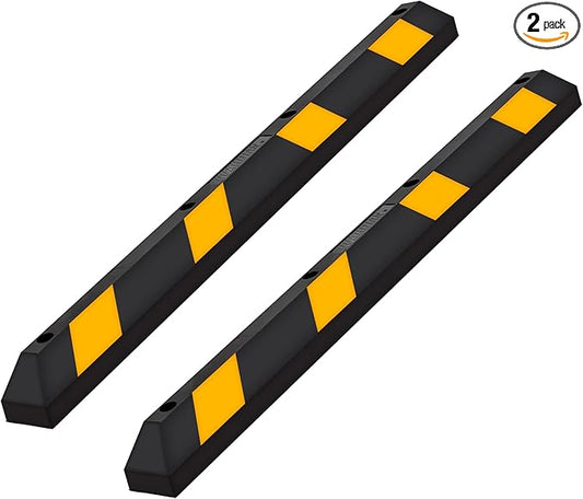 Guardian 2 Pack Parking Stop, Rubber Stopper and Curb with Mounting Holes, 6 Ft, Black/Yellow - Highly Visible Accessory for Car and Passenger Safety - Ideal for Job Sites, Driveways, and Garages