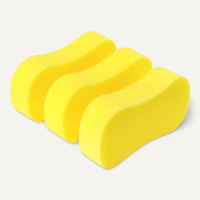 Amazon Basics Jumbo Sponges for Car Cleaning, Bodywork & Windows, Large, Yellow, Pack of 3