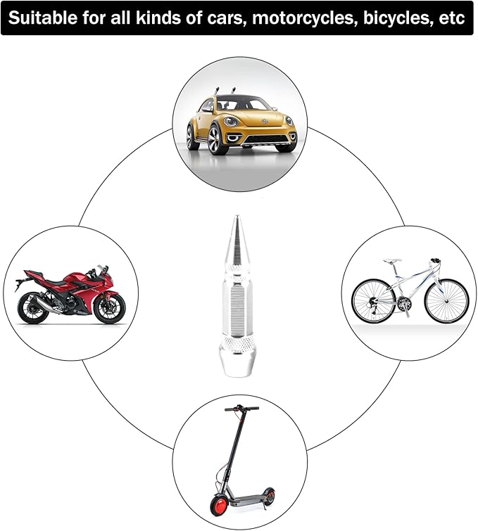 SINGARO 60mm Spiked Valve Caps, Aluminum Alloy Dustproof and Waterproof Tire Valve Stem Caps, Suitable for Cars, Trucks and Motorcycles (4PCS Silver)