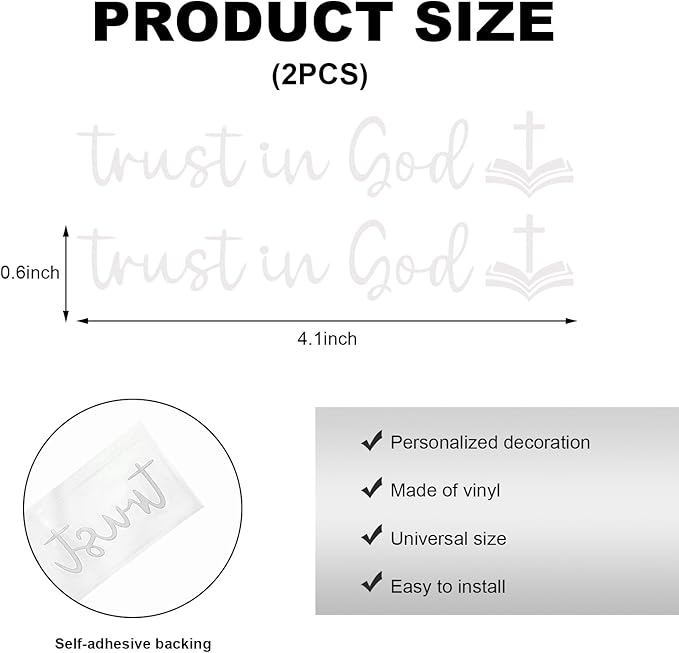 DXNQ 2 PCS Trust in God Rearview Mirror Decals, Automotive Vinyl Rear View Mirror Decorative Stickers, Waterproof Trust in God Stickers for Car Truck Laptop, Car Accessories (Silver,Style 2)