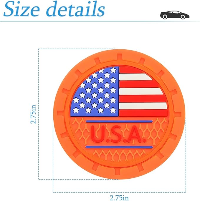 AUCELI 2 Pack Car Cup Holder Coasters, Colored American Flag US Flag Insert Car Cup Coaster, 2.75 Inch Anti Slip Shockproof Embedded Drink Mat, Vehicle Interior Decor Accessories