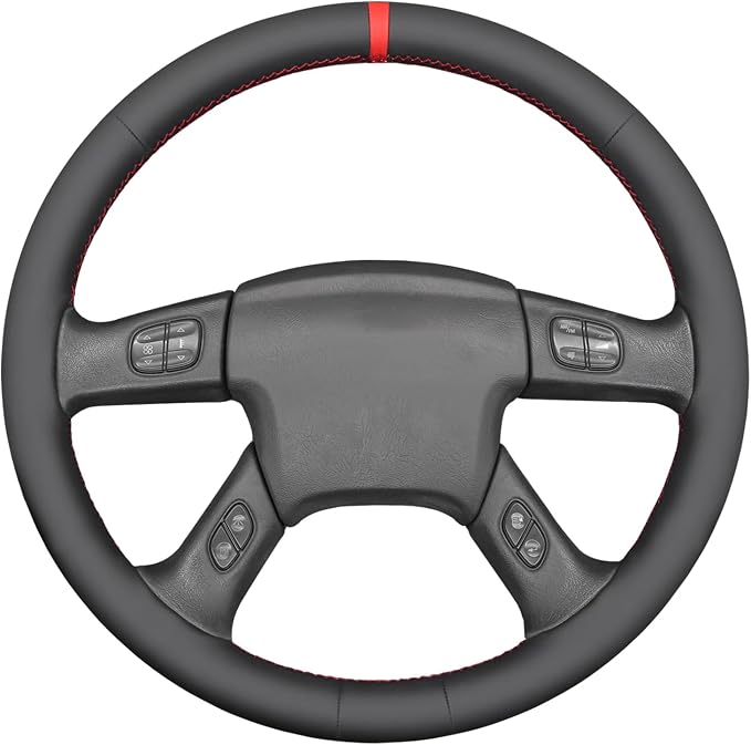MEWANT Hand Stitched Steering Wheel Cover for Chevy Silverado 1500 2003-2006 Black Smooth Real Leather Steering Wrap