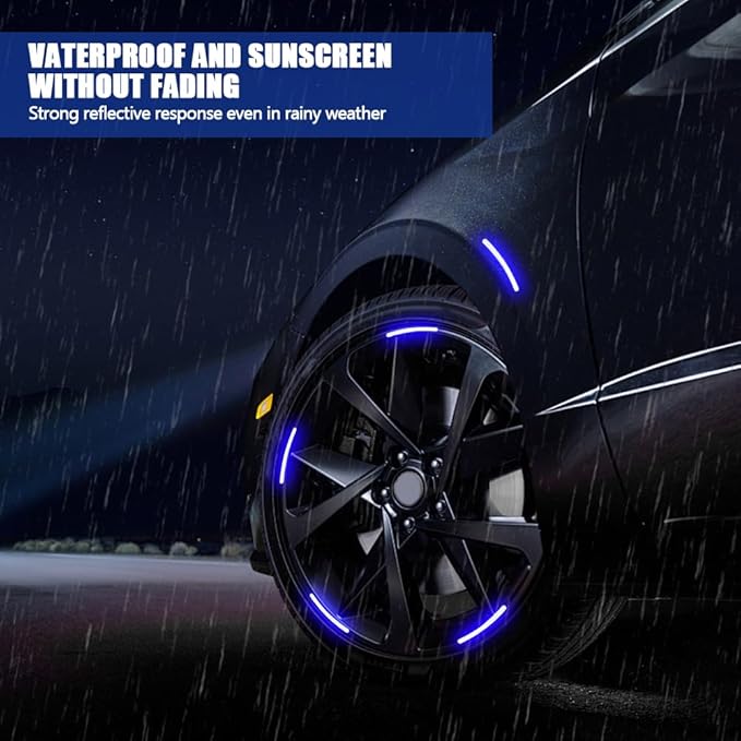 20PCS Reflective Car Wheel Decorative Stripe Stickers, Night Safety Warning Tape Sticker, Anti-Scratch Tire Rims Sticker, Universal Car Exterior Accessories Fluorescent Auto Decals for Motocycle Bike