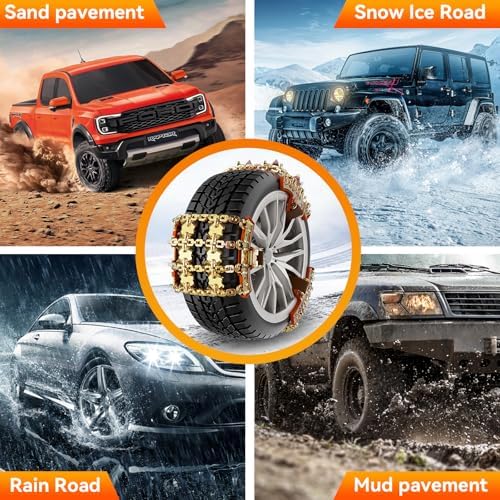 Snow Chains for Car SUV Pickup Trucks, Adjustable Portable Universal Emergency Anti Skid Snow Car Tire Chains for Tire Width 175 185 195 205 215 220 225 235 240 245 255 265, 6 Pack