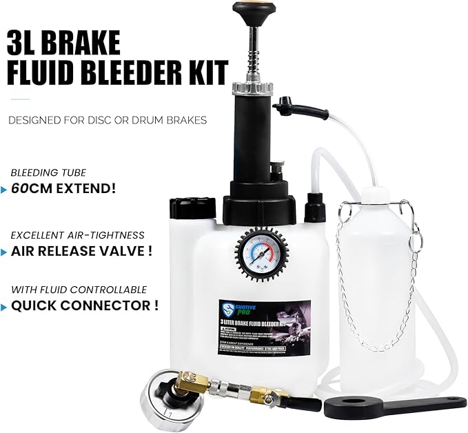 SMOTIVEPRO 3L Manual Brake Bleeder Fluid Pump and 1L Waste Oil Bottle, One Man Professional Brake Bleeder Kit Suitable for Buick/Cadillac/Chevrolet/Ford/Mazda/Tesla