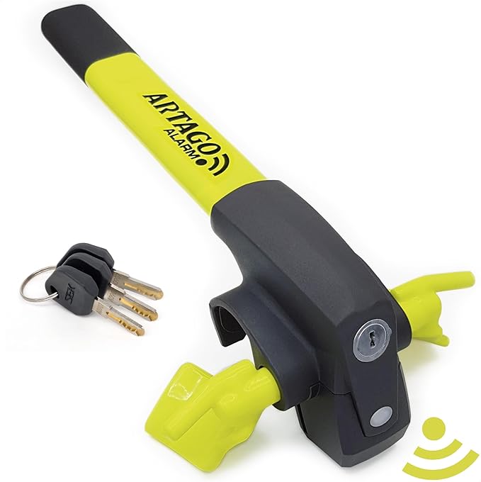 ARTAGO 870 High-End Steering Wheel Lock 2in1 | Smart Alarm, 120dB, Theft Attempt Warning, Night LED Alert | More Secure & Deterrent Around a Spoke, Best Anti-Theft Device for Car SUV Pickup-Truck Van