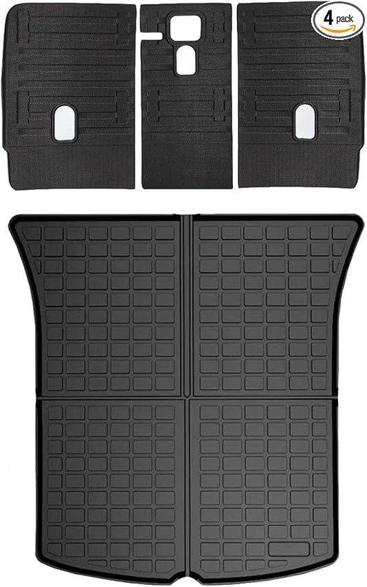 Cargo Liners with Backrest Mats, 3D All Weather Tech Waterproof Rear Cargo Trunk Tray Floor Mat ＆ Second Row Seat Back Cover Accessories Compatible with 2020-2024 2025 Model Y 5-Seat（Not for Juniper）