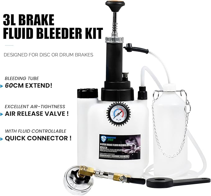 SMOTIVEPRO 3L Manual Brake Bleeder Fluid Pump and 1L Waste Oil Bottle, One Man Professional Brake Bleeder Kit Suitable for Chrysler/Dodge/Ford/Jeep/Infinity/Mazda/Jaguar