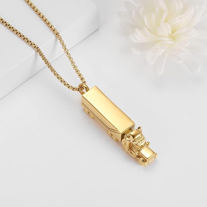 Urn Necklace for Ashes 18 Wheeler Semi Truck Cremation Jewelry for Men Memorial Urn Pendant Ashes Locket Necklace Keepsake Gifts