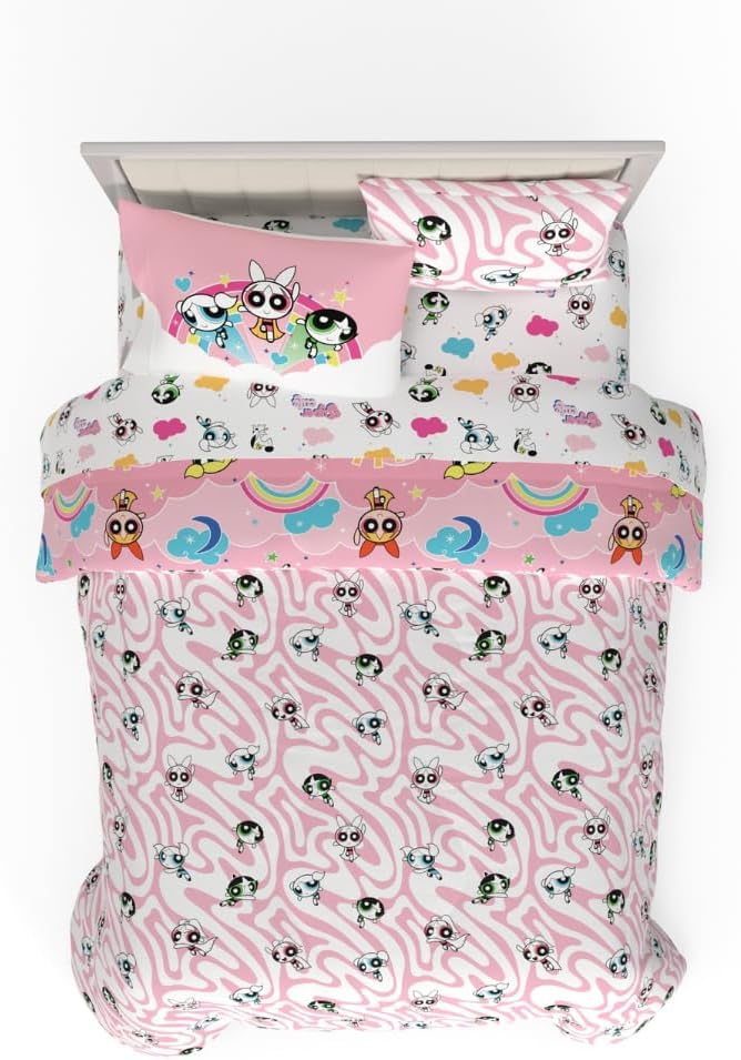 Franco Collectibles Powerpuff Girls Bedding 7 Piece Super Soft Comforter and Sheet Set with Sham, Queen, (100% Official Licensed Product)