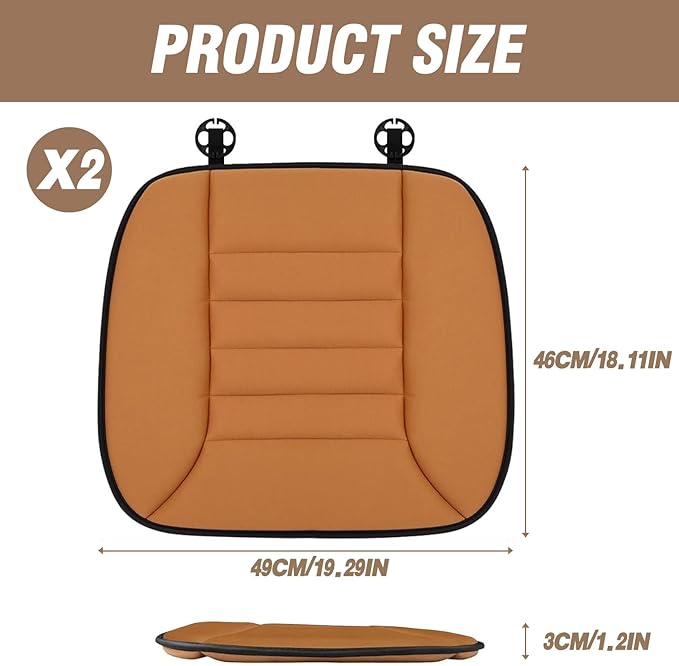 MYFAMIREA 2PCS Car Seat Cushion Pad 1.2" Thick Comfort Seat Protector for Car Driver Seat Office Chair Home Use Memory Foam Seat Cushion with Non Slip Bottom, 20'' x 18.5'', Orange