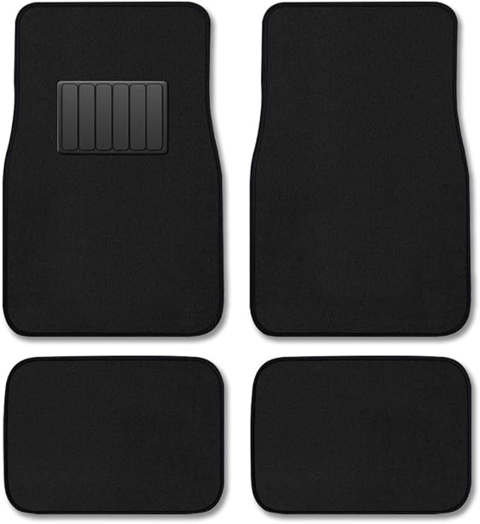 CarsCover Premium Vehicle Mats 4-Piece with Vinyl Heel Pad, Black Carpet Driver Passenger and Rear Floor Mats