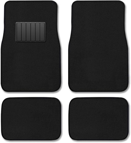 CarsCover Premium Vehicle Mats 4-Piece with Vinyl Heel Pad, Black Carpet Driver Passenger and Rear Floor Mats
