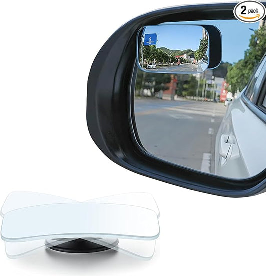 LivTee Blind Spot Mirror, Rectangle Shaped HD Glass Frameless Convex Rear View Mirror with wide angle Adjustable Stick for Cars SUV and Trucks, Pack of 2