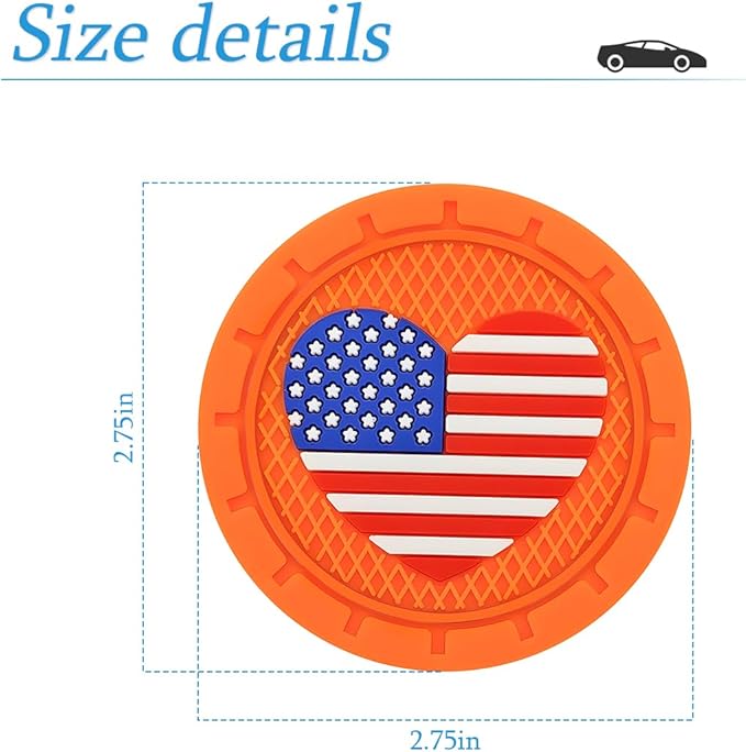 AUCELI 4 Pack Car Cup Holder Coasters, Colored American Flag US Flag Insert Car Cup Coaster, 2.75 Inch Anti Slip Shockproof Embedded Drink Mat, Vehicle Interior Decor Accessories