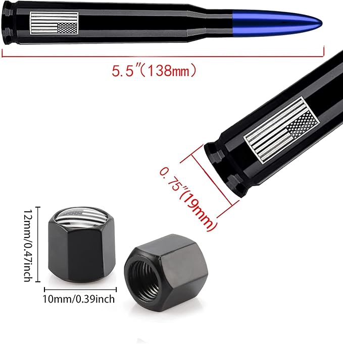 Car Truck Bullet Antenna with Valve Stem Caps, Universal Antenna Mast for GM Chevy Silverado 1500 2500 3500 HD Avalanche Ford F150 F250 F350 Denali Heavy Duty Pickup Trucks Accessories (Blue)