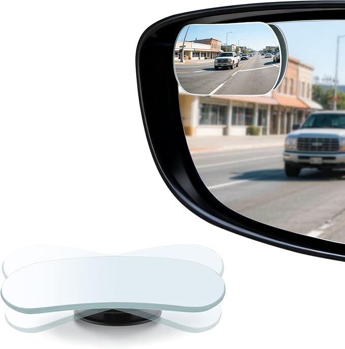 LivTee Blind Spot Mirrors, Flat Oval HD Glass Frameless Convex Rear View Mirrors, Wide Angle Adjustable Stick for Side Mirror, Automotive Exterior Accessories for Car, SUV & Trucks, Pack of 2