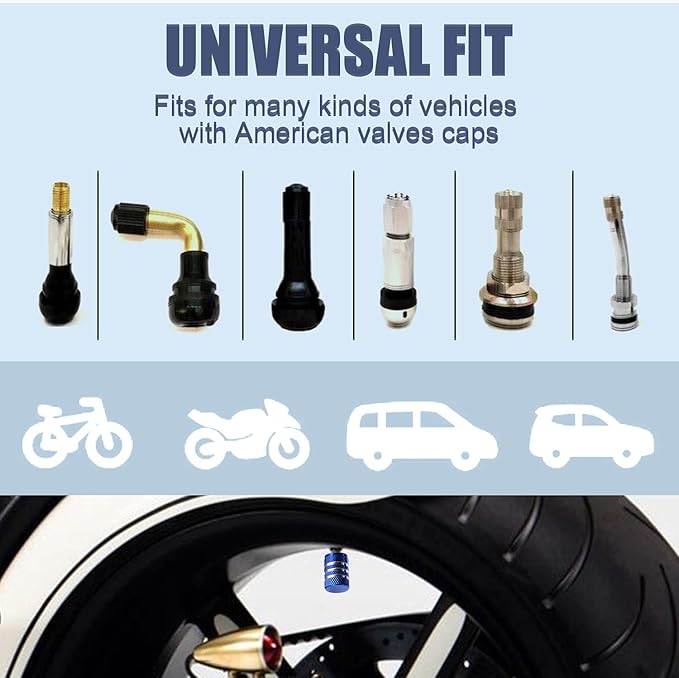 Tire Valve Stem Cap Cover - (5 Pack) Tire Air Cap Metal with Plastic Liner Corrosion Resistant Leak-Proof Halloween Pumpkin Car Decoration Accessories Blue