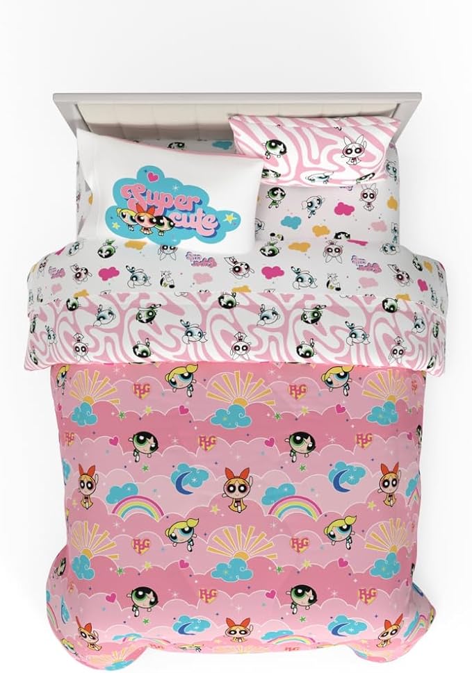 Franco Collectibles Powerpuff Girls Bedding 7 Piece Super Soft Comforter and Sheet Set with Sham, Queen, (100% Official Licensed Product)
