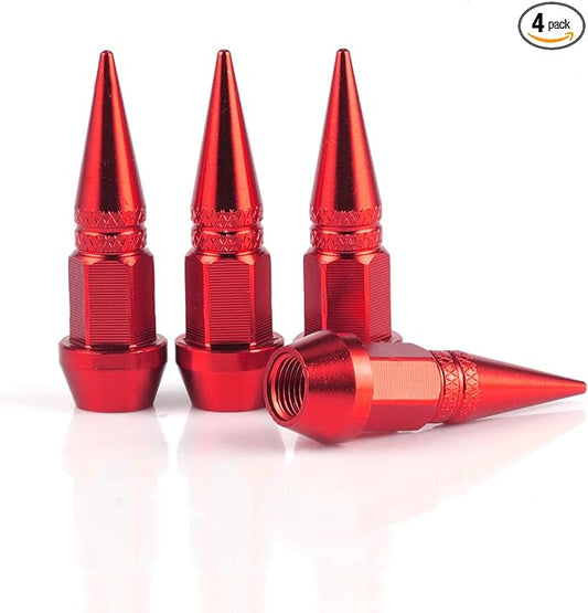 SINGARO 45mm Spiked Aluminum Stem Valve Caps,4PCS Dustproof Tire Wheel Stem Caps for Cars,SUVs,Trucks Bicycles and Motorcycles(Red)