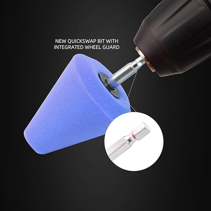 SPTA Polishing Cone, Car Wheel Hub Drill Buffing Sponge Pads Kit, Polishing Ball (Blue T80 Medium Cut Polishing Cone)