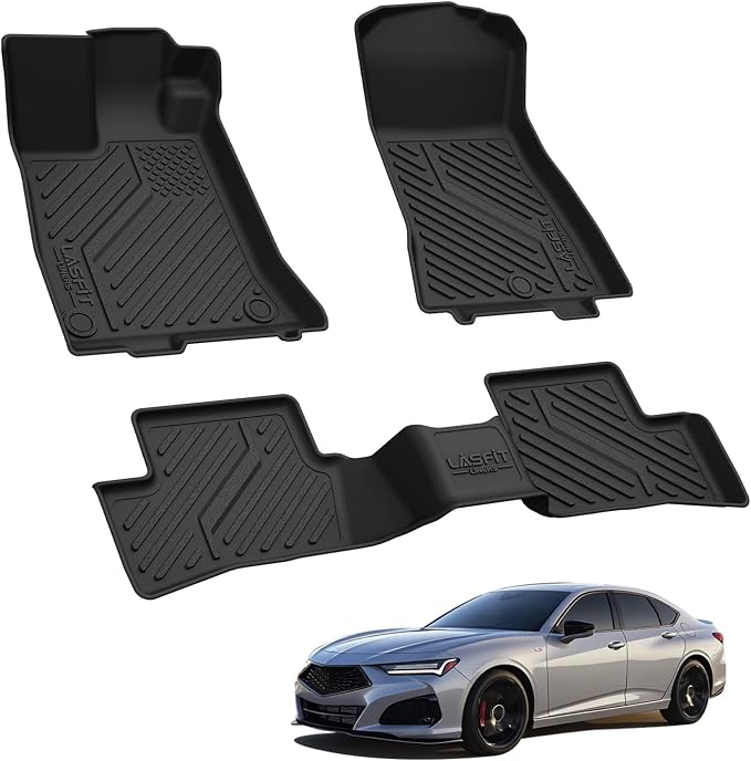 LASFIT Floor Mats for Acura TLX 2021-2025 Sedan, Floor Liners with Raised Edges Custom Fit Full Coverage TPE All Weather Front & Rear Row Car Mat Set, Black