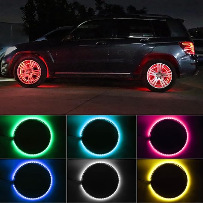 Blueshyhall 15.5 inch LED Rim Wheel Ring Lights 4 PCS for Car Truck Vehicle Offroad Pickup, RGB Multi-Color Chasing Dancing Wheel Ring Light Kit