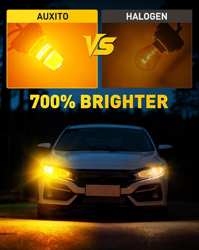 AUXITO Latest 1156 LED Bulbs Amber Yellow Turn Signal Lights, 700% Brighter 7506 BA15S P21W 1141 1003 Bulbs with Projector for Backup Parking Tail Brake Signal Marker Daytime Running Light, Pack of 2