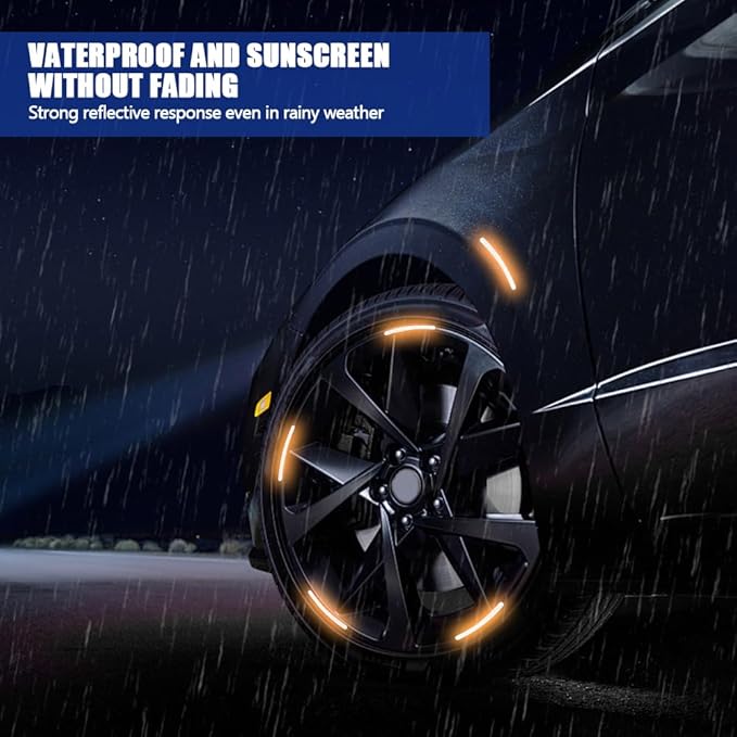 20PCS Reflective Car Wheel Decorative Stripe Stickers, Night Safety Warning Tape Sticker, Anti-Scratch Tire Rims Sticker, Universal Car Exterior Accessories Fluorescent Auto Decals for Motocycle Bike