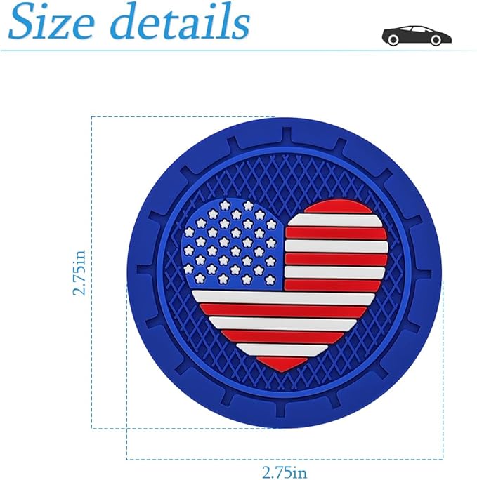 AUCELI 4 Pack Car Cup Holder Coasters, Colored American Flag US Flag Insert Car Cup Coaster, 2.75 Inch Anti Slip Shockproof Embedded Drink Mat, Vehicle Interior Decor Accessories