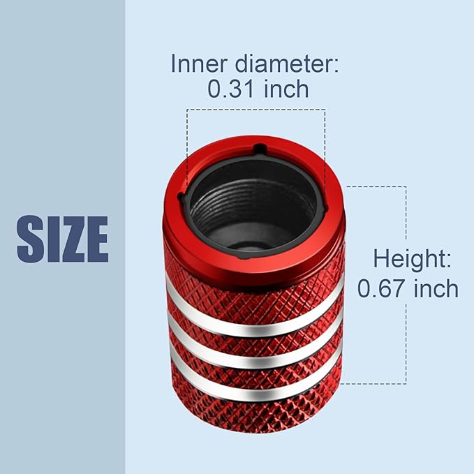 Tire Valve Stem Caps Cover - (5 Pack) Tire Air Cap N2 Nitrogen Metal with Plastic Liner Corrosion Resistant Leak-Proof for Car Truck Motorcycle Bike Red