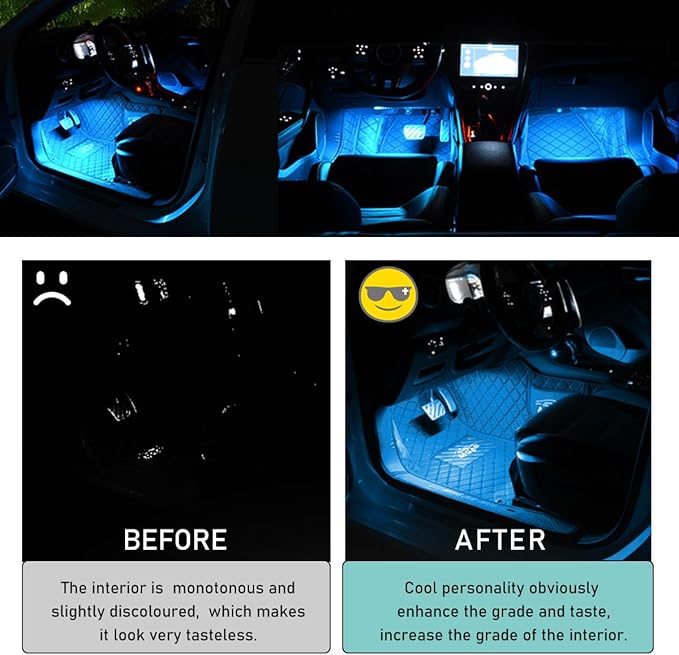 Yourkar Car LED Strip Light, 24 LED Interior Under Dash Atmosphere Lights with Cigarette Lighter, Vehicle Decor Lamp Ambient Night Light Strip Lighting, Universal Car Accessories (Ice Blue)