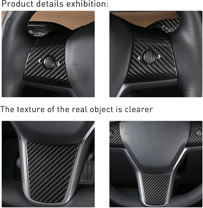 JSWAN Carbon Fiber Steering Wheel Panel Cover for Tesla Model 3 (2017 to 2023) Model Y (2020 to 2024) Steering Wheel Button Frame Wrap Accessories (Matte Black Panel Cover)