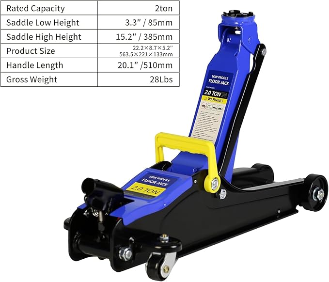4 Piece Car Truck Floor Jack Service, Hydraulic Trolley Floor Jack & Jack Stands & Tire Repair Kit for Garage Repair Shop DIY, Lifting Range 3.3"-15.2", Steel Car Jack 2 Ton/4000 LBS Capacity