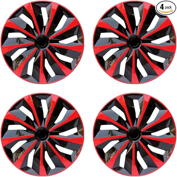 Hubcap Wheel Cover Replacement R15 Hub Caps Universal-Fit Steel Wheel Rim Cover ABS Material Exterior Accessories for Car Truck SUV -Set of 4（15-inch，Red-Black）
