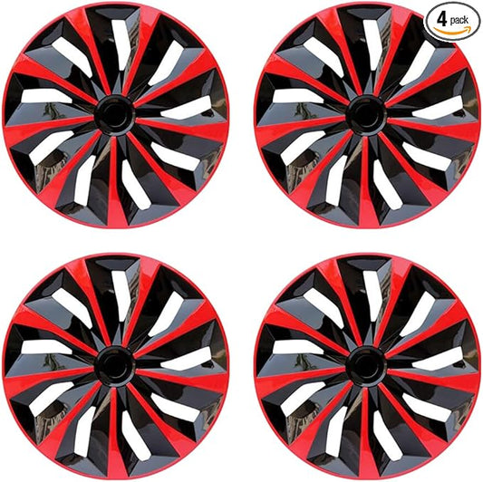 Hubcap Wheel Cover Replacement R15 Hub Caps Universal-Fit Steel Wheel Rim Cover ABS Material Exterior Accessories for Car Truck SUV -Set of 4（15-inch，Red-Black）