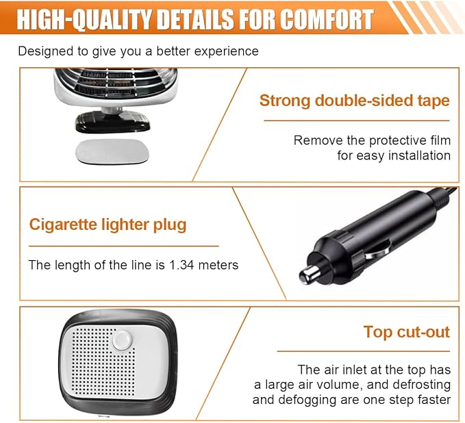 Car Heater, 12V 120W 2 in 1 Adjustable Heating & Cooling Fan, That Plug Into Cigarette Lighter Portable Heater, 360° Rotatable Windshield Defogger Defroster for Most Cars (Black&White)