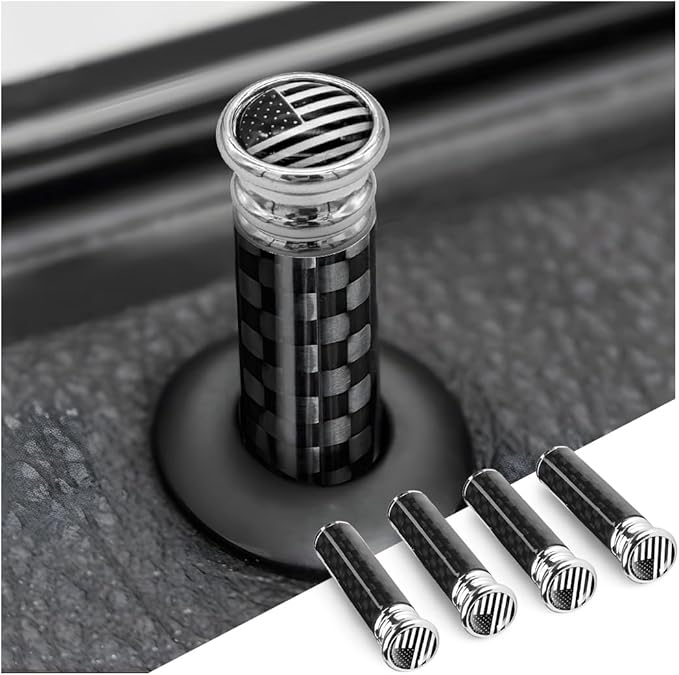 Moly Magnolia 4PCS Car Door Lock Knobs, American Flag Carbon Fiber Door Lock Pin Cover, Decorative Modification Door Lock Bolt Pin Cover, Auto Accessories Universal for SUV, Truck, Van (Black Flag)