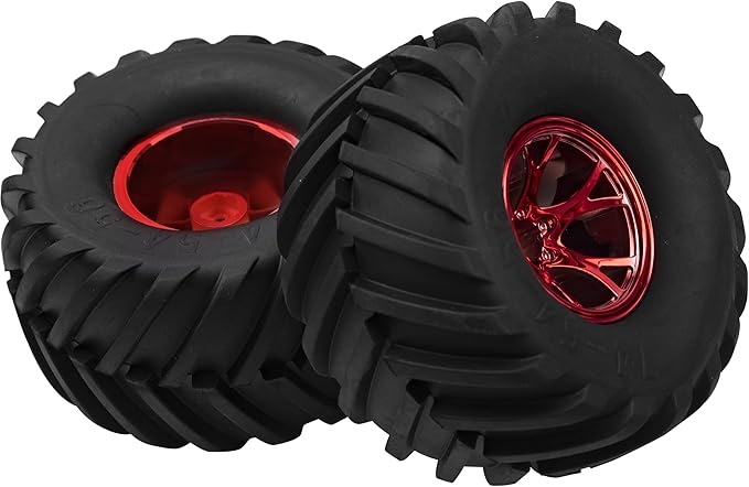 5.31''OD Rubber Tires & Wheel Rim 12mm Hex Hub Compatible with Traxxas Rustler HPI HSP Volcano Tamiya Exceed Himoto 1/10 Off-Road Monster Truck,135mmx73mm (Red)