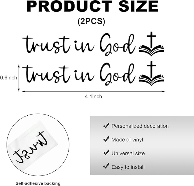 DXNQ 2 PCS Trust in God Rearview Mirror Decals, Automotive Vinyl Rear View Mirror Decorative Stickers, Waterproof Trust in God Stickers for Car Truck Laptop, Car Accessories (Black,Style 2)