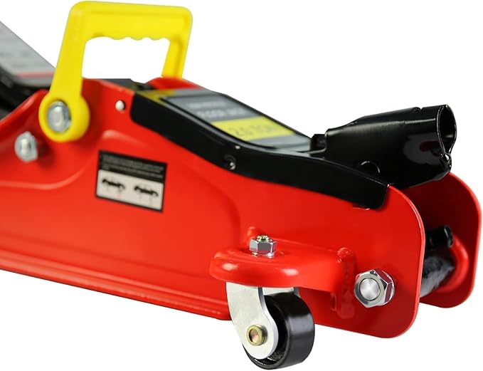 2 Ton Low Profile Floor Jack, Heavy Duty With Single Piston Quick Lift Pump, Steel Car Jack Adjustable Height 3.3"-15.2", Hydraulic Trolley 4000 LBS Capacity, Red