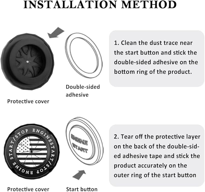 Stylish Car Push Start Button Cover,Spin Type Zinc Alloy Push to Start Button Cover for Car Decor,Universal Engine Start Button Cover Interior Car Accessories for Car Truck SUV (America Flag Black)