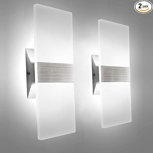 KICAAO Modern Wall Sconces Set of Two, Led Wall Light 10w, 6000k White Light Up Downlight, Hardwired Acrylic Wall Light Lighting, Suitable for Living Room Corridor Bedside (Cool White 6000K 2Pack)