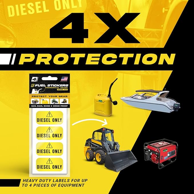 Diesel Only Sticker (Yellow), Labels for Tractors, Construction and Heavy Equipment - Weather Proof, Extreme Stick, Commercial Grade Diesel Labels by Fuel Stickers - USA Made (2x1 inch), 20 Labels