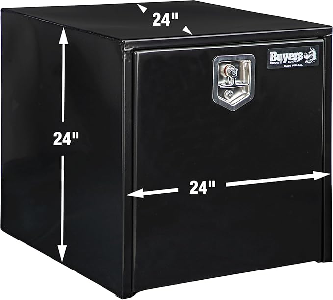 Buyers Products 1704300 Black Steel Underbody Truck Tool Box – 24 x 24 x 24 Inch - Truck Bed & Underbelly RV Storage Box, Locking T-Latch, Weather-Resistant, Heavy-Duty Flatbed Job Box, Made in USA